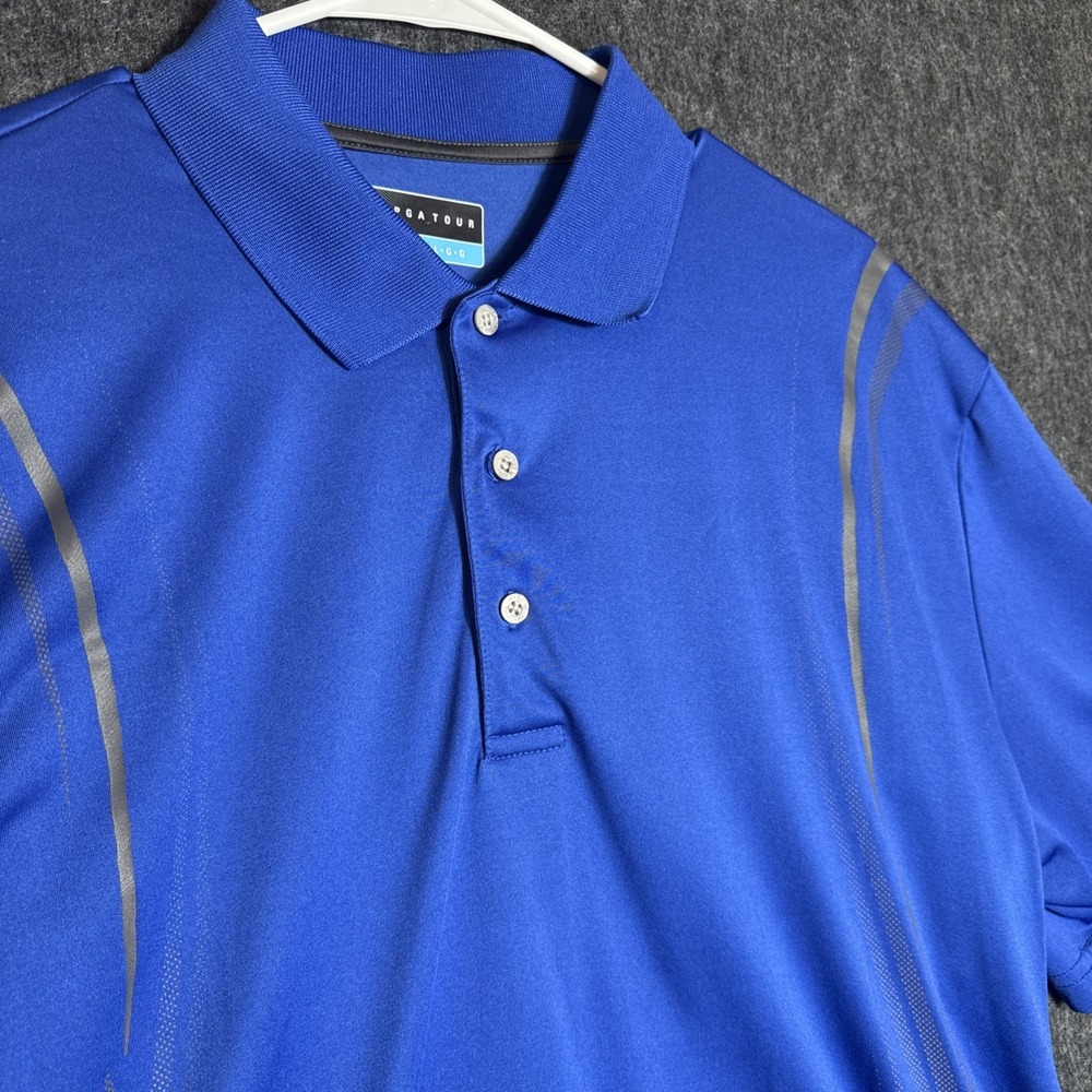 PGA‎ Tour Men's Golf Polo Shirt Short Sleeve Lightweight Blue Grey Sz Large